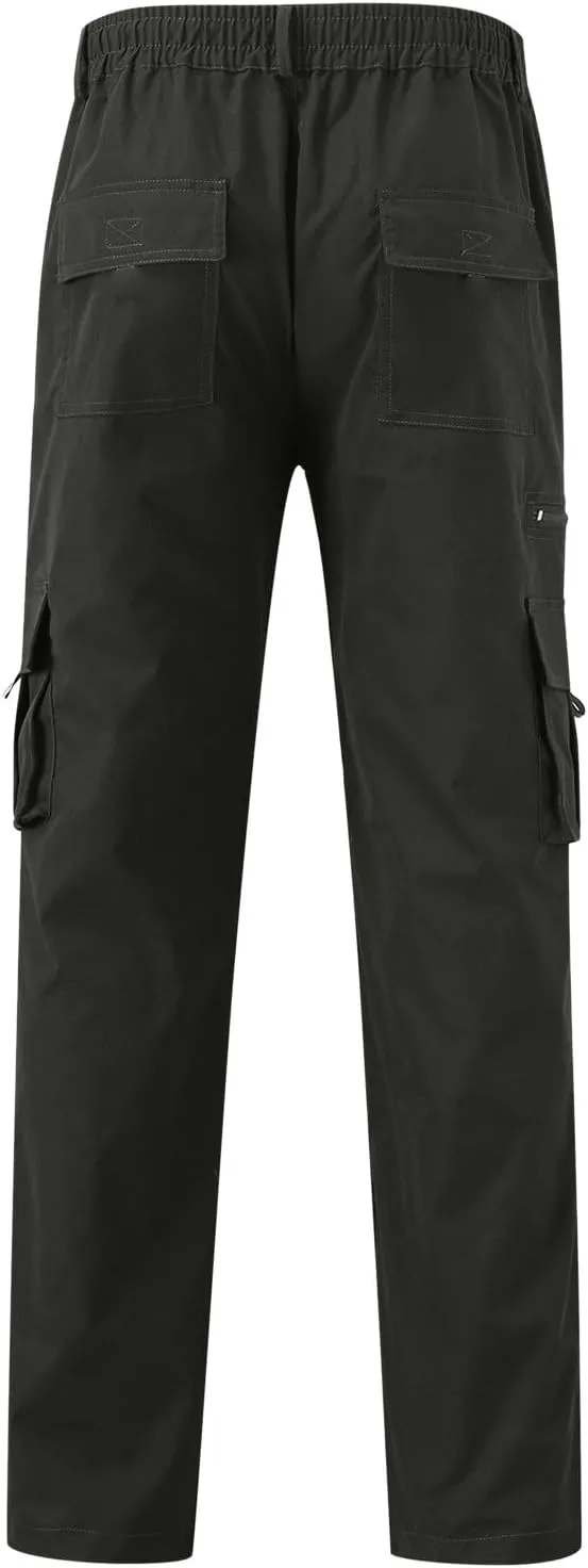 Mens Casual Cargo Pants Hiking Pants Elastic Cotton Workout Joggers Sweatpants for Men Multi Pockets 2024