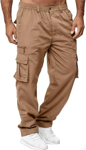 Mens Casual Cargo Pants Hiking Pants Elastic Cotton Workout Joggers Sweatpants for Men Multi Pockets 2024