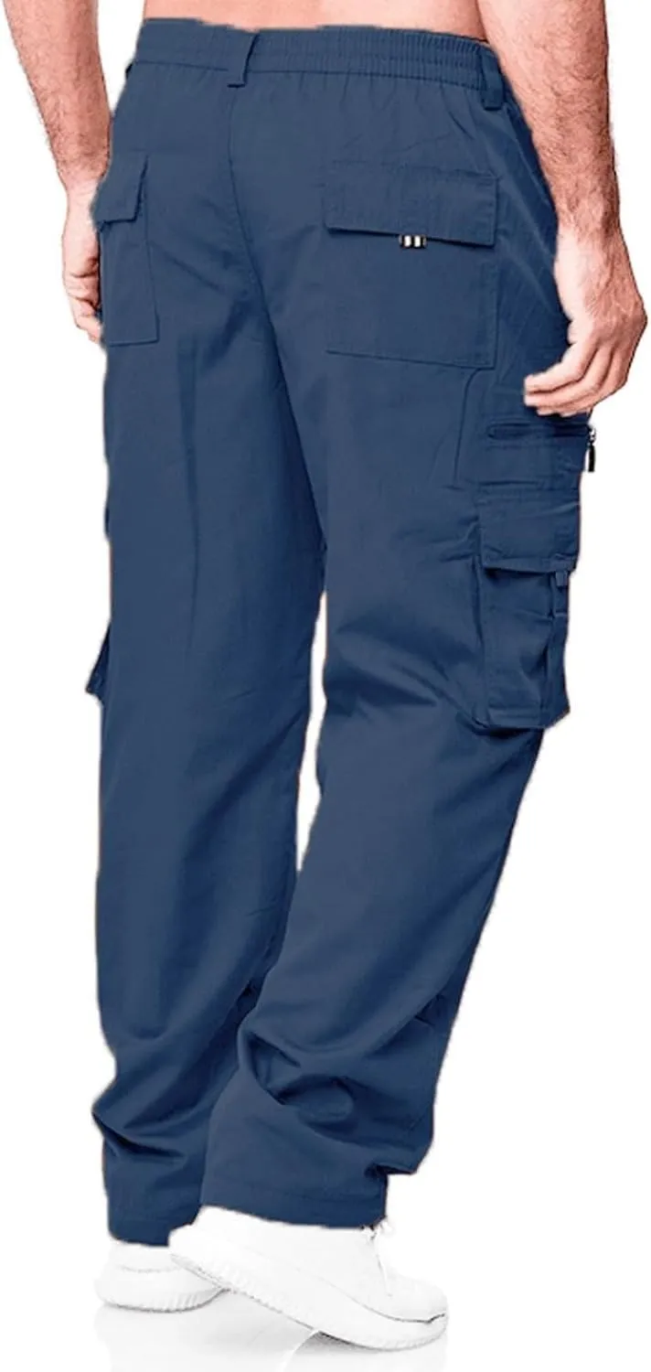 Mens Casual Cargo Pants Hiking Pants Elastic Cotton Workout Joggers Sweatpants for Men Multi Pockets 2024