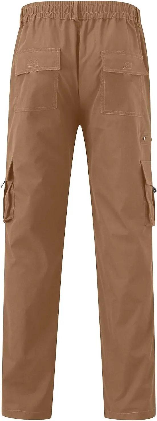 Mens Casual Cargo Pants Hiking Pants Elastic Cotton Workout Joggers Sweatpants for Men Multi Pockets 2024