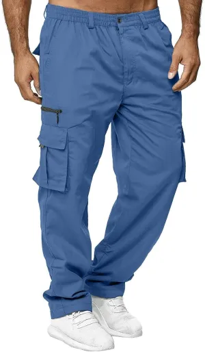 Mens Casual Cargo Pants Hiking Pants Elastic Cotton Workout Joggers Sweatpants for Men Multi Pockets 2024