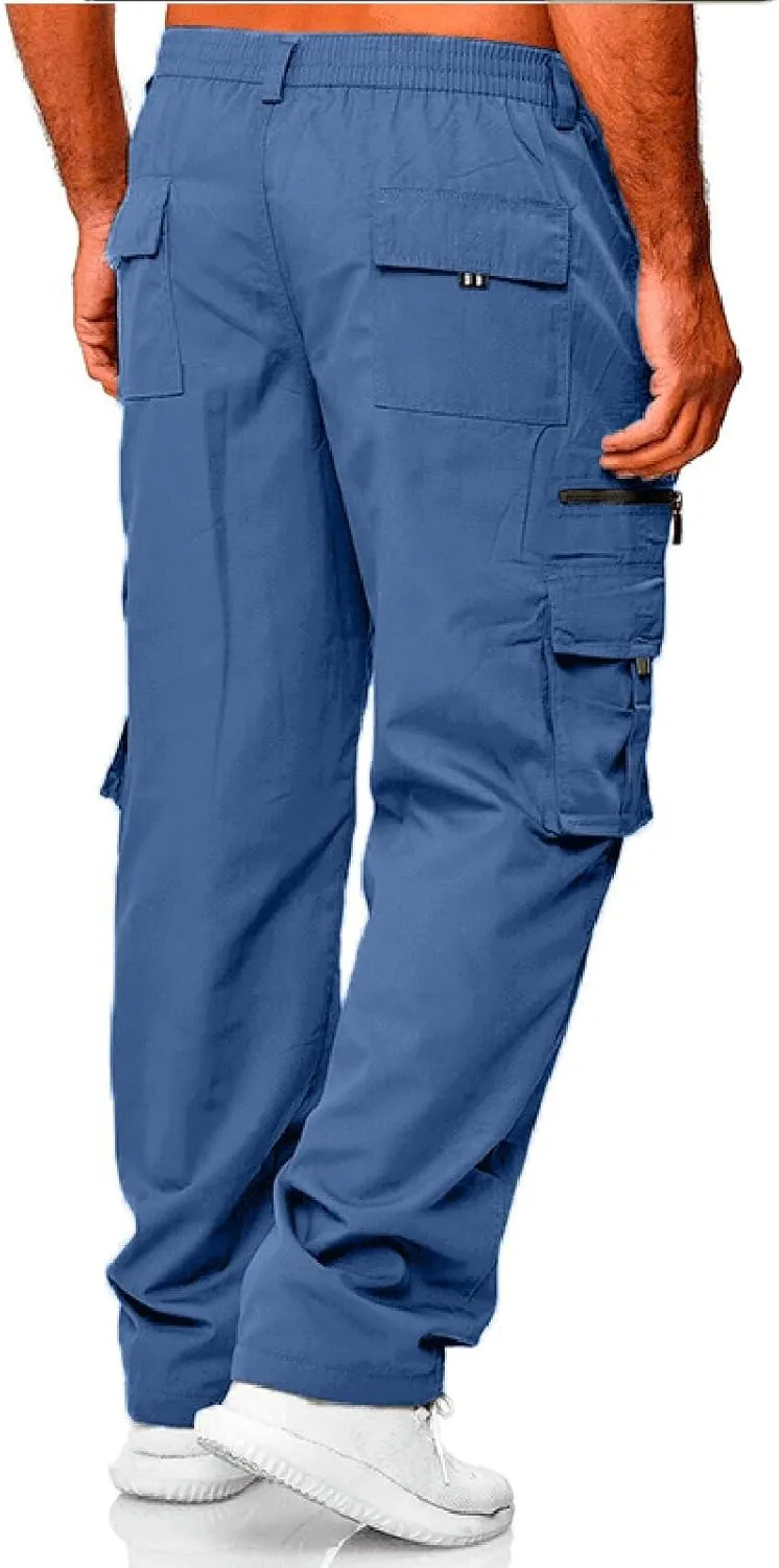 Mens Casual Cargo Pants Hiking Pants Elastic Cotton Workout Joggers Sweatpants for Men Multi Pockets 2024