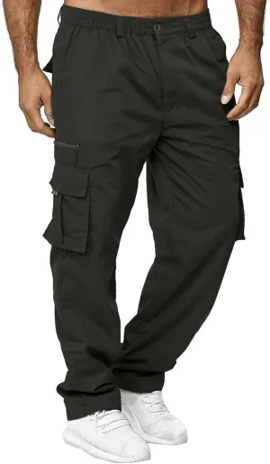 Mens Casual Cargo Pants Hiking Pants Elastic Cotton Workout Joggers Sweatpants for Men Multi Pockets 2024