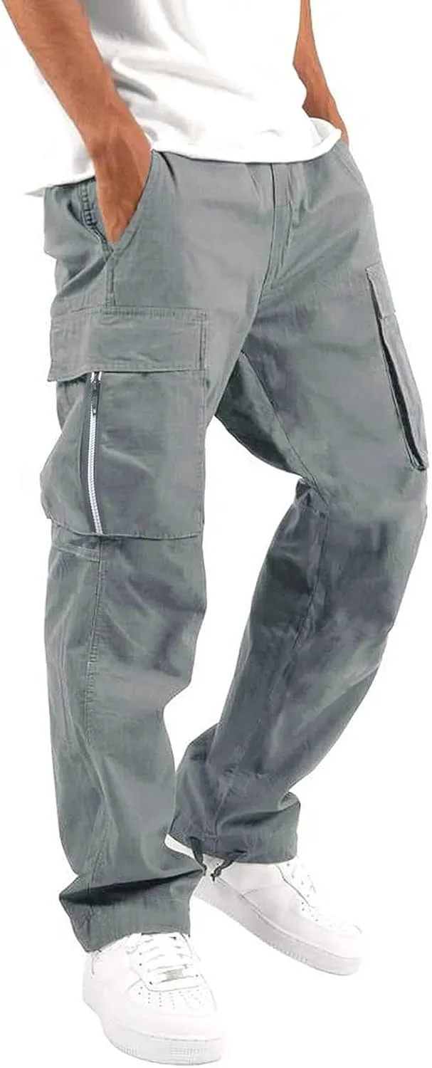 Mens Casual Cargo Pants Workout Stretch Joggers Sweatpants Hiking Drawstring Tactical Pants with Pockets 2024