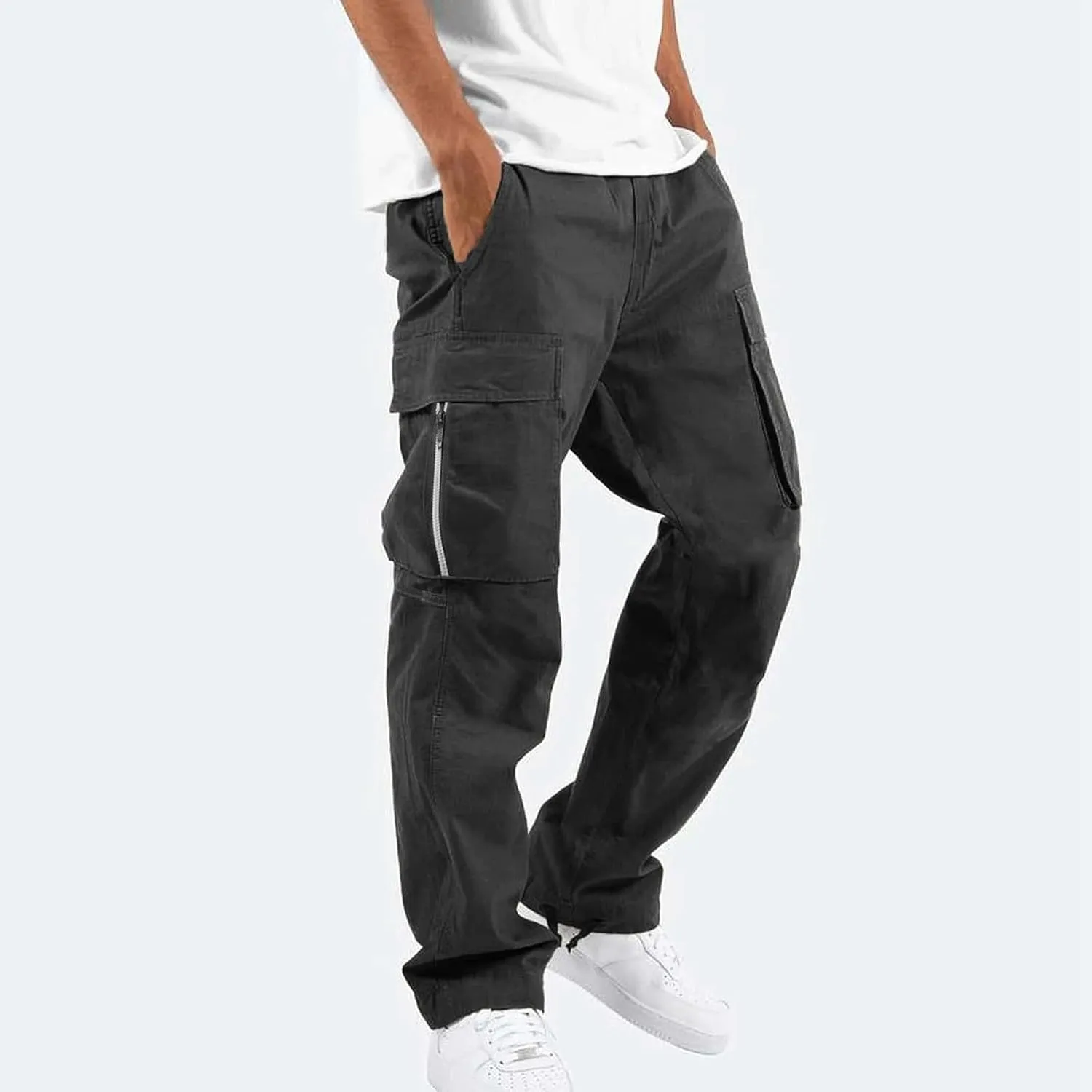 Mens Casual Cargo Pants Workout Stretch Joggers Sweatpants Hiking Drawstring Tactical Pants with Pockets 2024