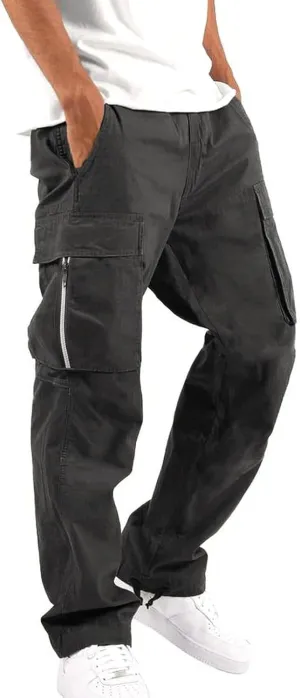 Mens Casual Cargo Pants Workout Stretch Joggers Sweatpants Hiking Drawstring Tactical Pants with Pockets 2024