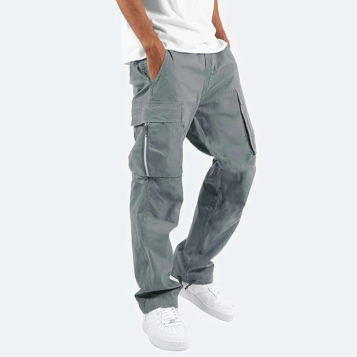 Mens Casual Cargo Pants Workout Stretch Joggers Sweatpants Hiking Drawstring Tactical Pants with Pockets 2024
