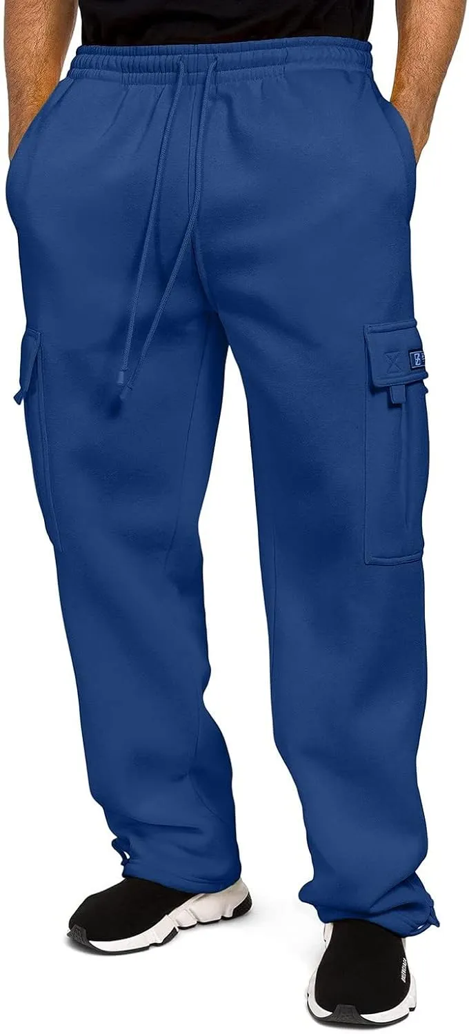 Mens Casual Fleece Cargo Sweatpants Athletic Trousers Elastic Cotton Jogger Straight Leg Pants with Pockets