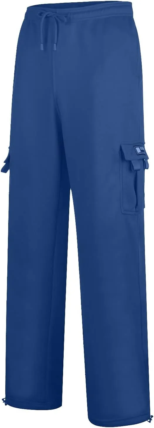 Mens Casual Fleece Cargo Sweatpants Athletic Trousers Elastic Cotton Jogger Straight Leg Pants with Pockets