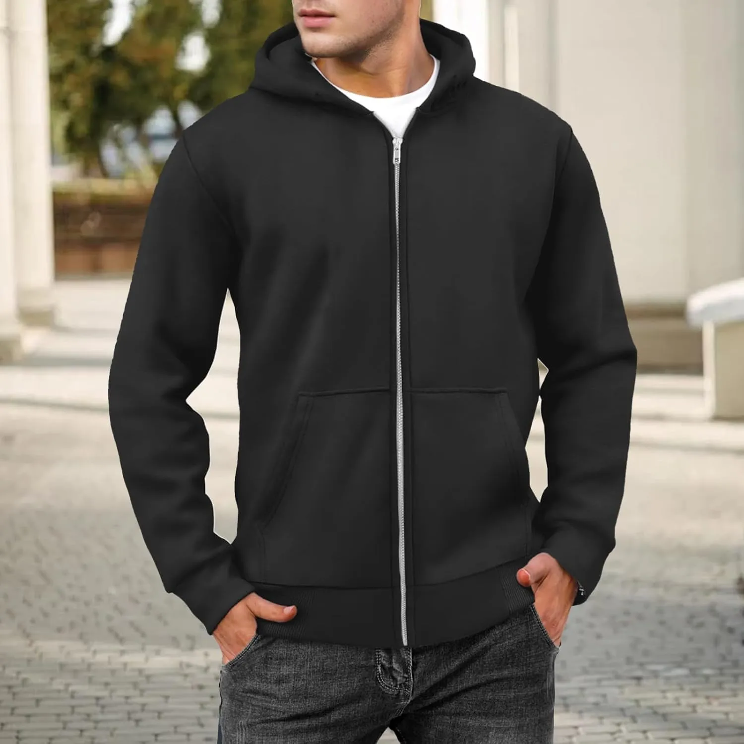 Mens Full Zip Sweatshirts Oversized Fleece Lined Casual Hoodies Training Athletic Hooded Pullover Jacket with Pockets