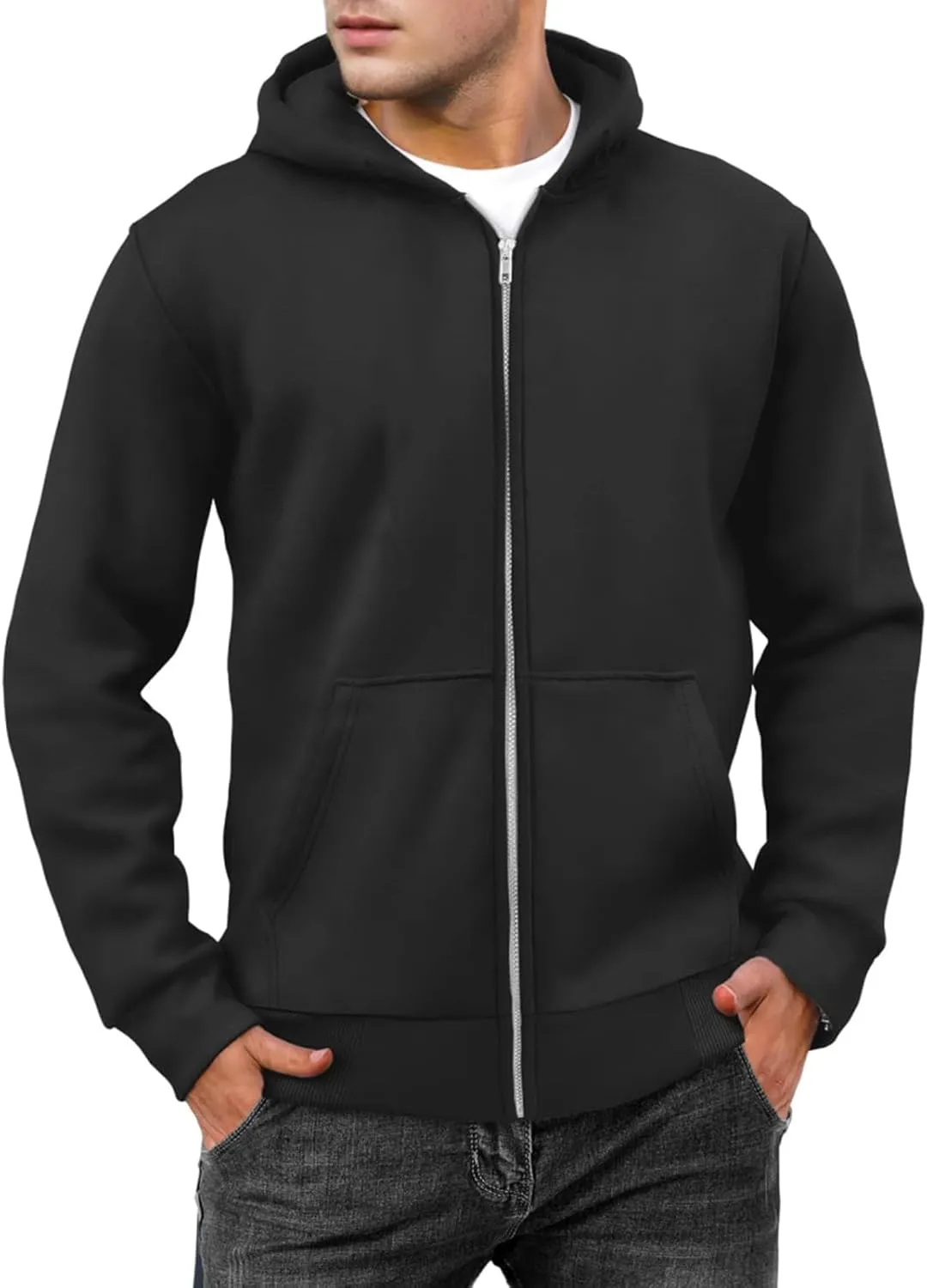 Mens Full Zip Sweatshirts Oversized Fleece Lined Casual Hoodies Training Athletic Hooded Pullover Jacket with Pockets