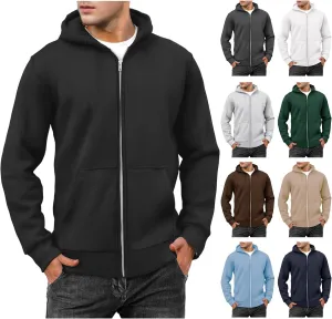 Mens Full Zip Sweatshirts Oversized Fleece Lined Casual Hoodies Training Athletic Hooded Pullover Jacket with Pockets