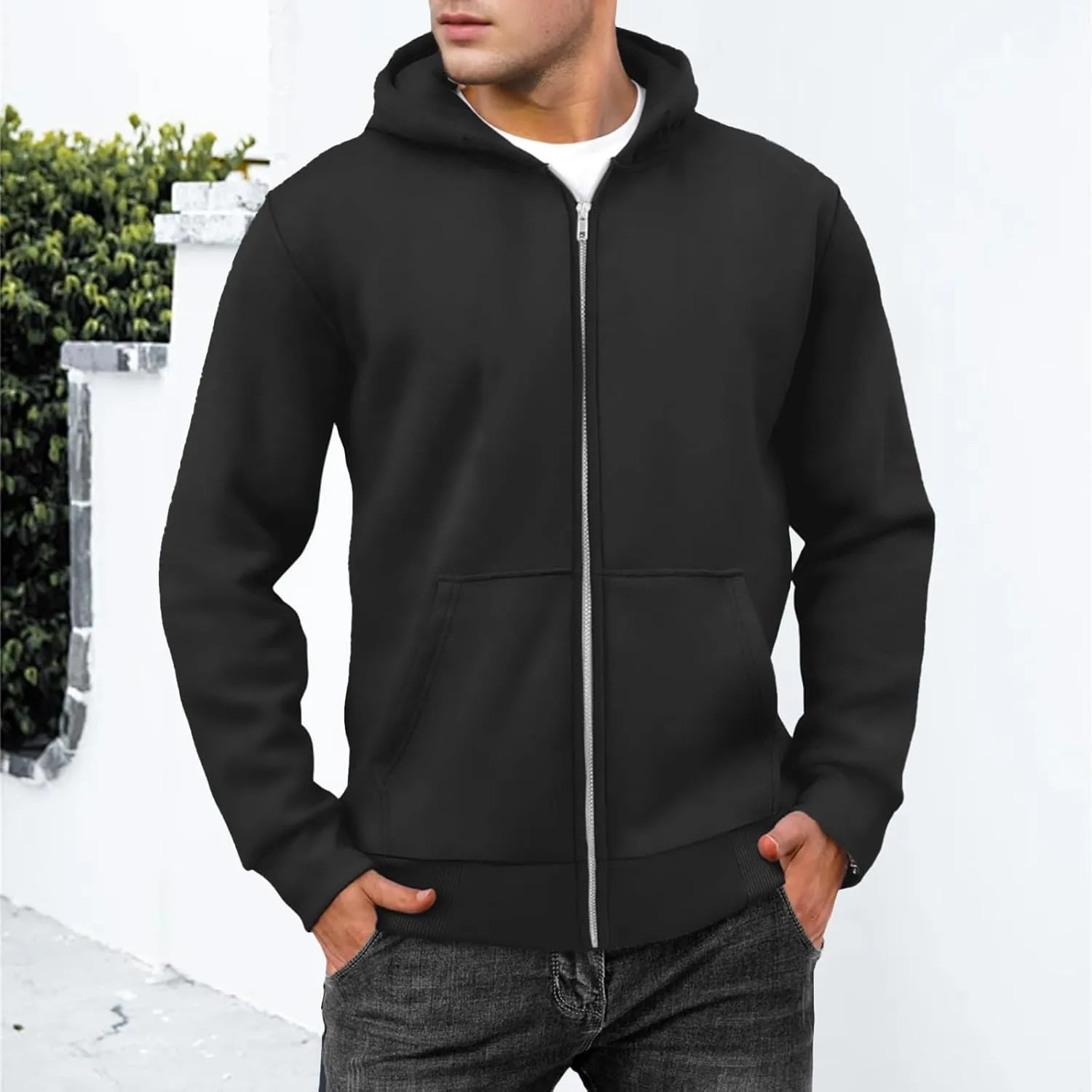 Mens Full Zip Sweatshirts Oversized Fleece Lined Casual Hoodies Training Athletic Hooded Pullover Jacket with Pockets