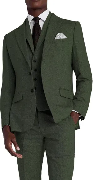 Men's Herringbone Tweed Suits for Men Wedding Suits Slim Fit 3 Piece Formal Business Suit