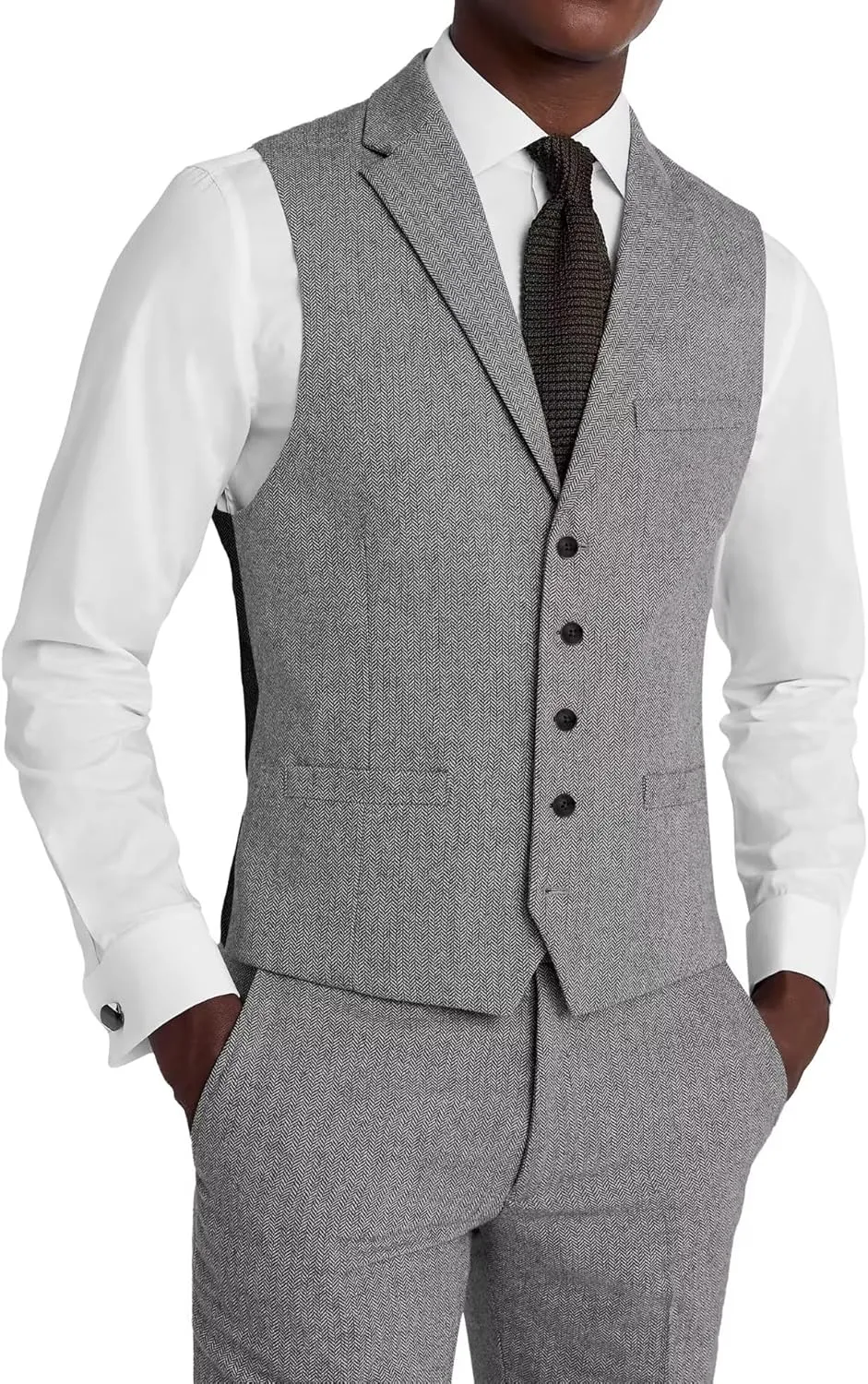 Men's Herringbone Tweed Suits for Men Wedding Suits Slim Fit 3 Piece Formal Business Suit