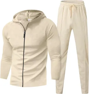 Men's Jogging Tracksuit Set 2024 Zipper Hooded Cardigan Solid Color Long Men's 2 Piece Tracksuit Polo Athletic