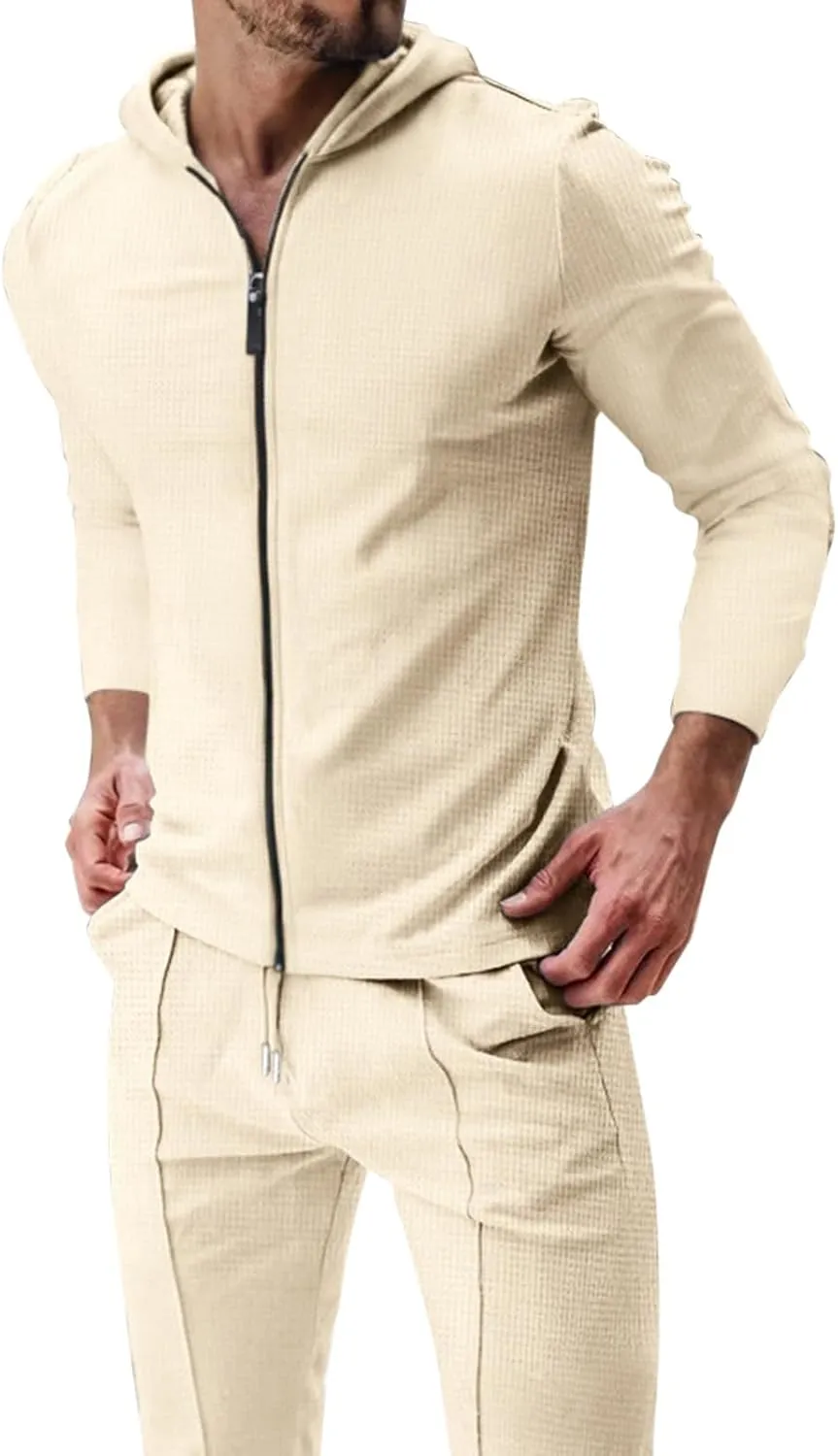 Men's Jogging Tracksuit Set 2024 Zipper Hooded Cardigan Solid Color Long Men's 2 Piece Tracksuit Polo Athletic