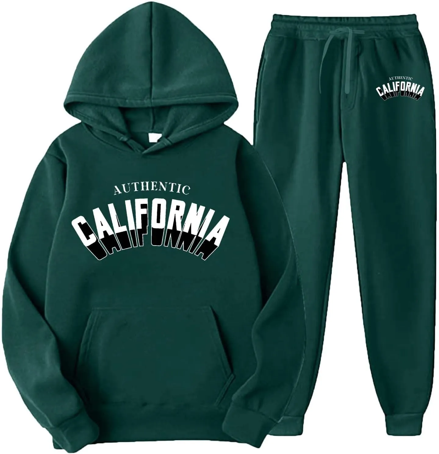 Men's Letter Tape Sweatsuit Two Piece Kangaroo Pocket Drawstring Hoodie Jogger Sweatpants Set Sweatsuits Tracksuits