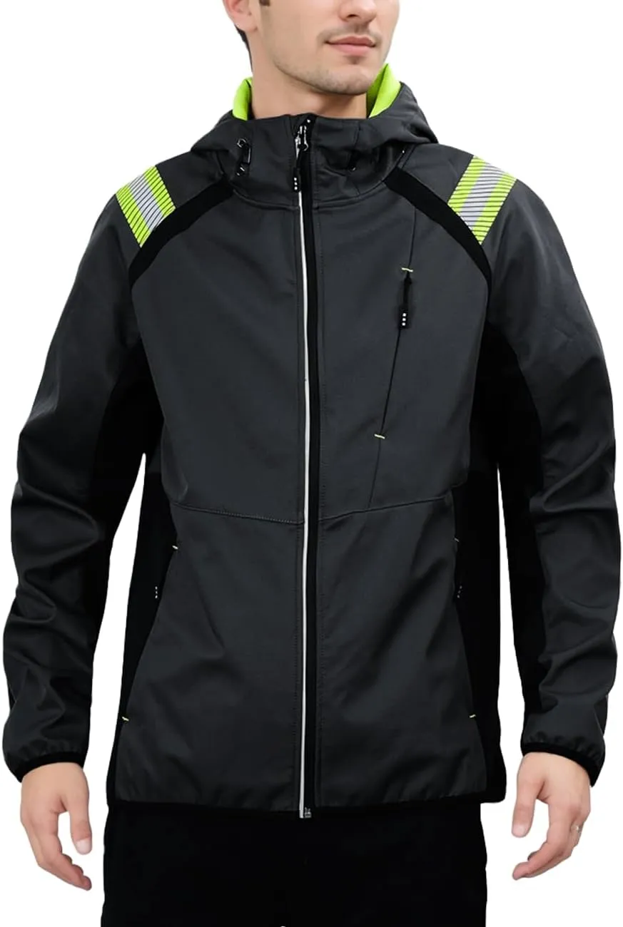 Mens Lightweight Jacket Soft Shell Windbreakers Water-resistant Hiking Safety Outerwear