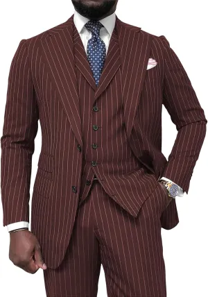 Men's Pinstripe Suit 3 Piece Classic Fit Slim Fit Suit Tuxedo Jacket Vest Pants Casual Suit for Business Wedding Prom