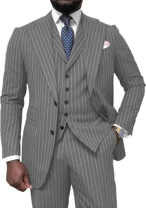 Men's Pinstripe Suit 3 Piece Classic Fit Slim Fit Suit Tuxedo Jacket Vest Pants Casual Suit for Business Wedding Prom