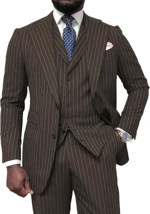 Men's Pinstripe Suit 3 Piece Classic Fit Slim Fit Suit Tuxedo Jacket Vest Pants Casual Suit for Business Wedding Prom