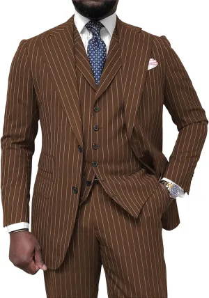 Men's Pinstripe Suit 3 Piece Classic Fit Slim Fit Suit Tuxedo Jacket Vest Pants Casual Suit for Business Wedding Prom
