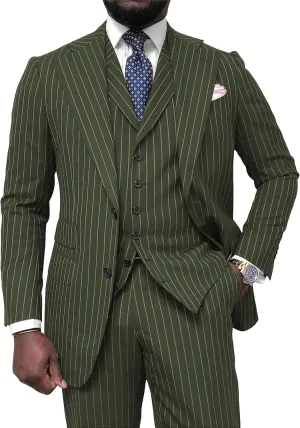 Men's Pinstripe Suit 3 Piece Classic Fit Slim Fit Suit Tuxedo Jacket Vest Pants Casual Suit for Business Wedding Prom