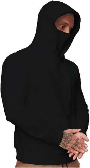 Men's Pullover Hoodies Winter Face Mask Hooded Sweatshirts Drawstring Long Sleeve Casual Warm Fleece Coat with Pockets