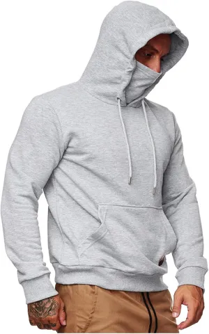 Men's Pullover Hoodies Winter Face Mask Hooded Sweatshirts Drawstring Long Sleeve Casual Warm Fleece Coat with Pockets