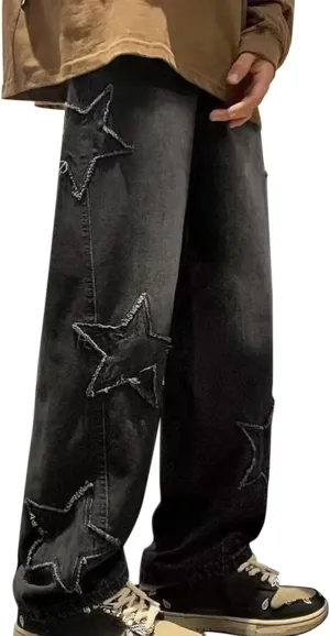 Men's Regular Fit Jeans Fit Ripped Trousers Slim Straight Men's Pants Washed Old Loose Fashion Casual Jeans Men Blue