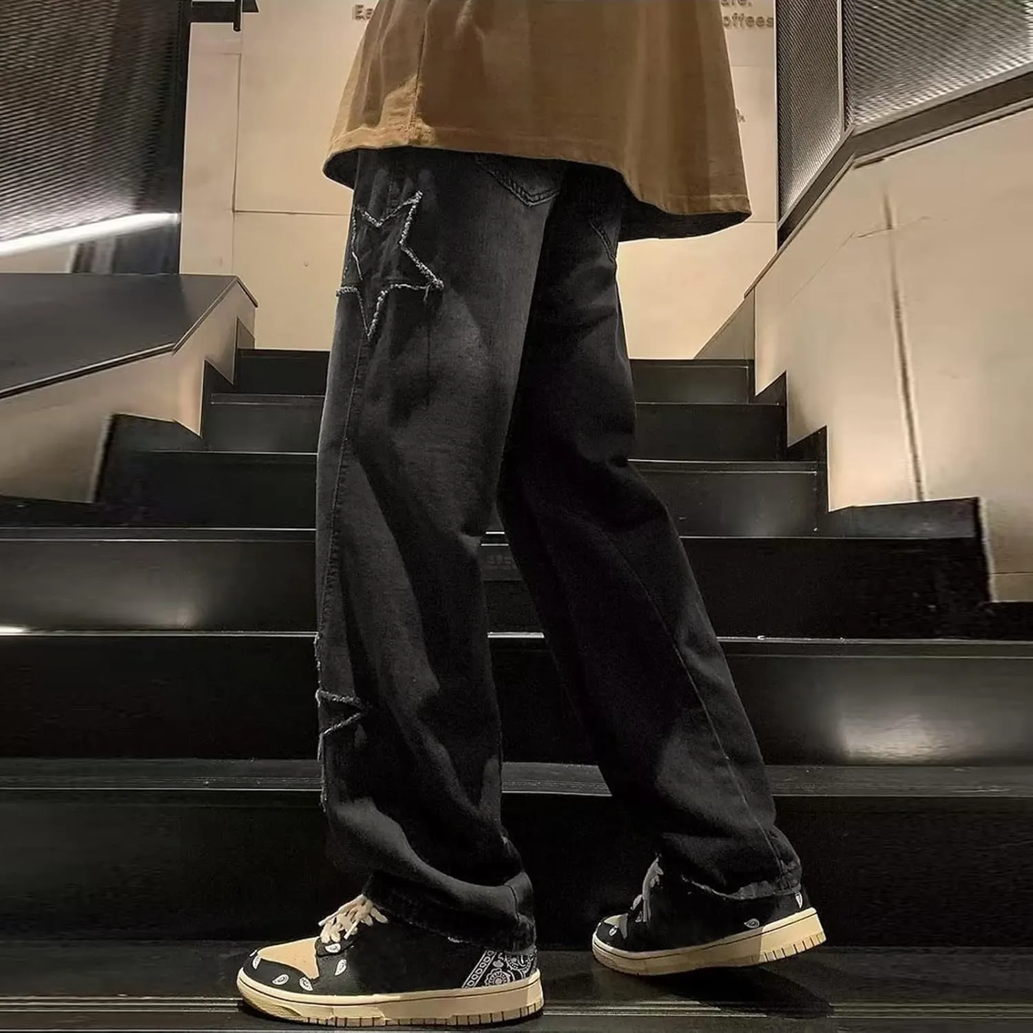 Men's Regular Fit Jeans Fit Ripped Trousers Slim Straight Men's Pants Washed Old Loose Fashion Casual Jeans Men Blue
