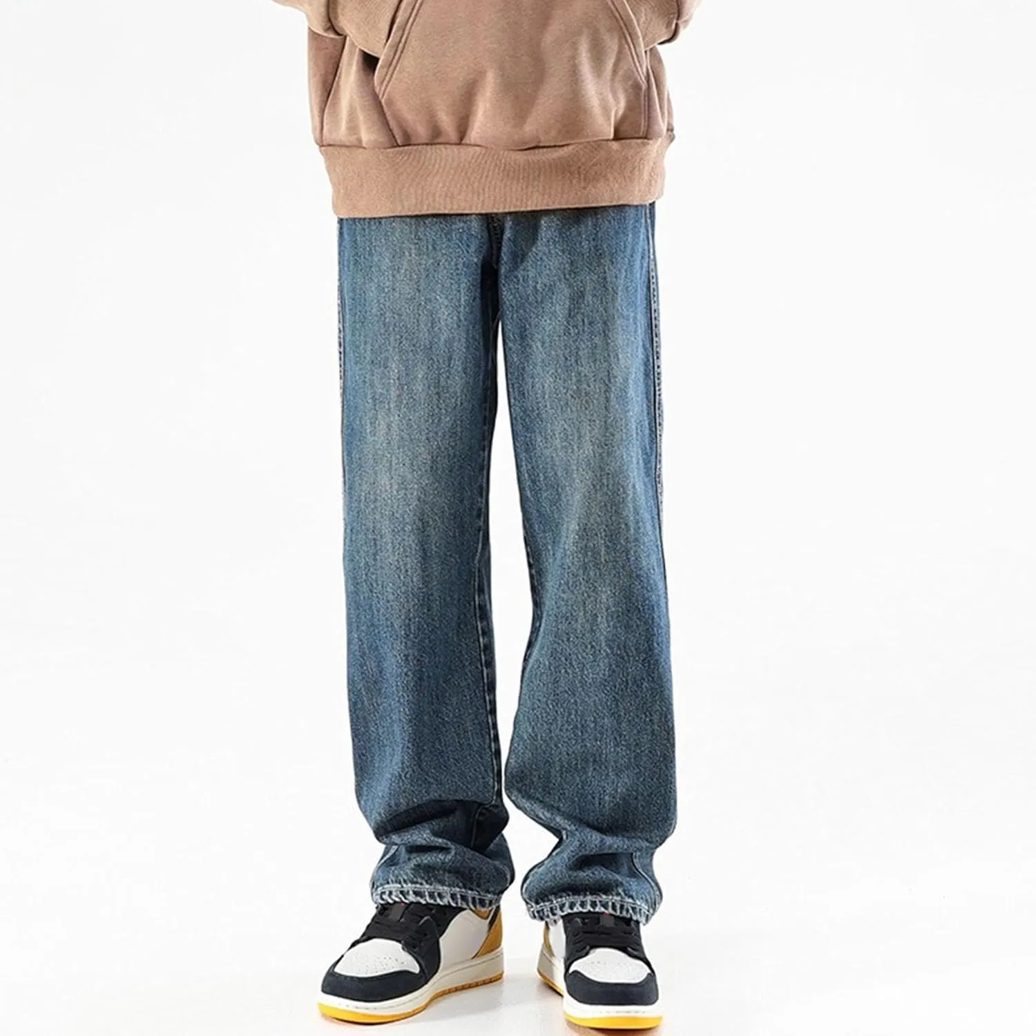 Men's Relaxed Fit Street Retro Jeans Washed Distressed Straight Leg Jeans Simple Casual Jeans Streetwear