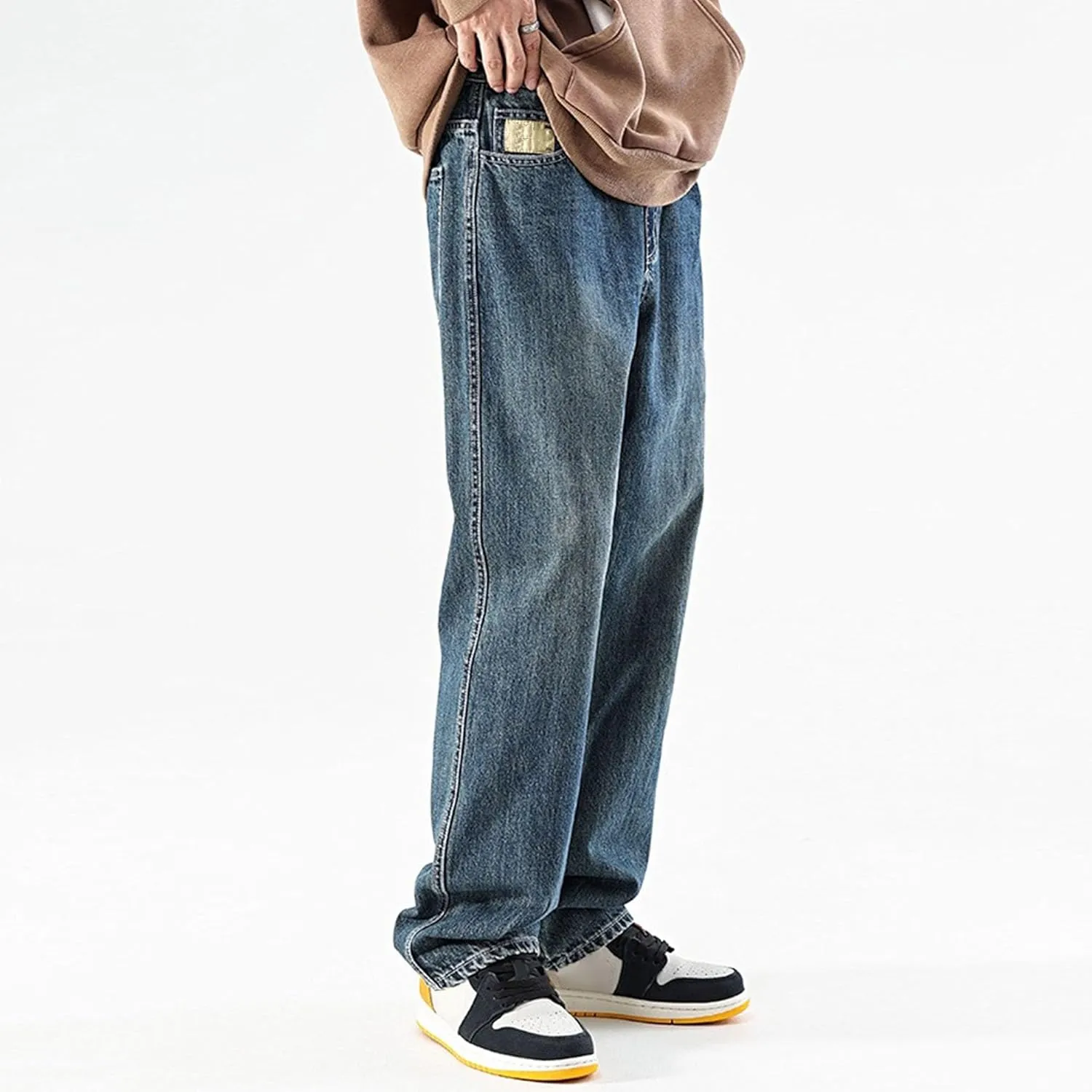 Men's Relaxed Fit Street Retro Jeans Washed Distressed Straight Leg Jeans Simple Casual Jeans Streetwear