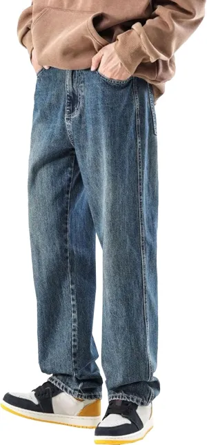 Men's Relaxed Fit Street Retro Jeans Washed Distressed Straight Leg Jeans Simple Casual Jeans Streetwear