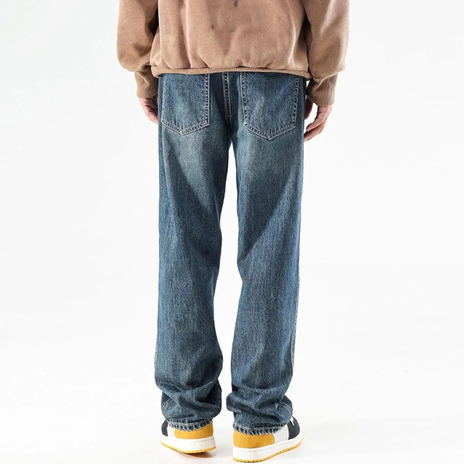 Men's Relaxed Fit Street Retro Jeans Washed Distressed Straight Leg Jeans Simple Casual Jeans Streetwear