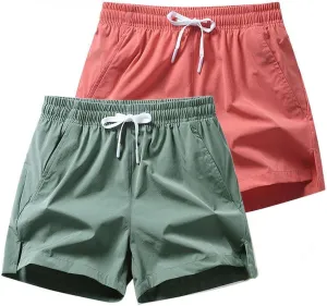 Men's Running Shorts 5 Inch Quick Dry Breathable with Pocket, Summer Elastic Lace-Up Sports Running Shorts (2PCS-10,XX-Large)