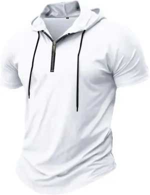 Mens Short Sleeve Shirts Workout Performance Quarter Zip Pullover Hoodies Casual Quick Dry Gym Athletic Hooded Shirts