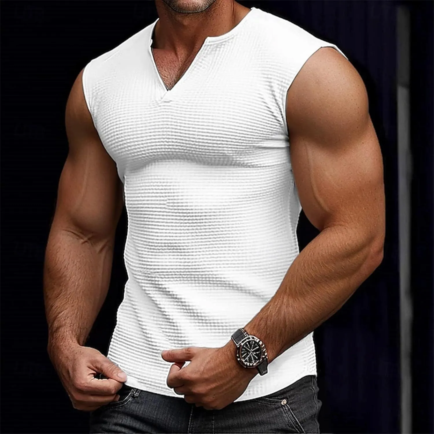Mens Sleeveless T Shirt Summer Gym Workout Casual Slim Fit Shirts Pullover Lightweight Sports Training Waffle Tees