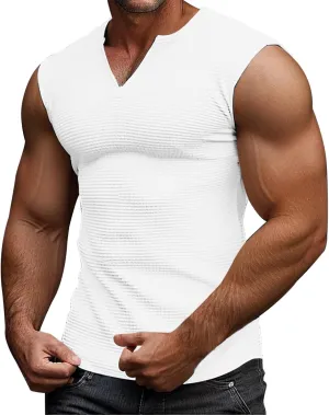 Mens Sleeveless T Shirt Summer Gym Workout Casual Slim Fit Shirts Pullover Lightweight Sports Training Waffle Tees