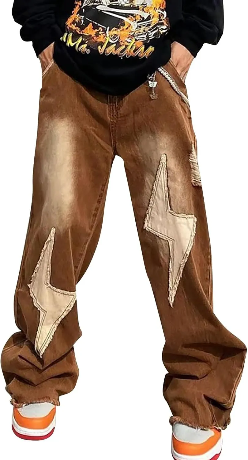 Mens Slim Fit Boot Cut Jeans Denim Straight Leg Relaxed Fit Jeans for Men Washed Old Loose Fashion Casual Jeans Mens