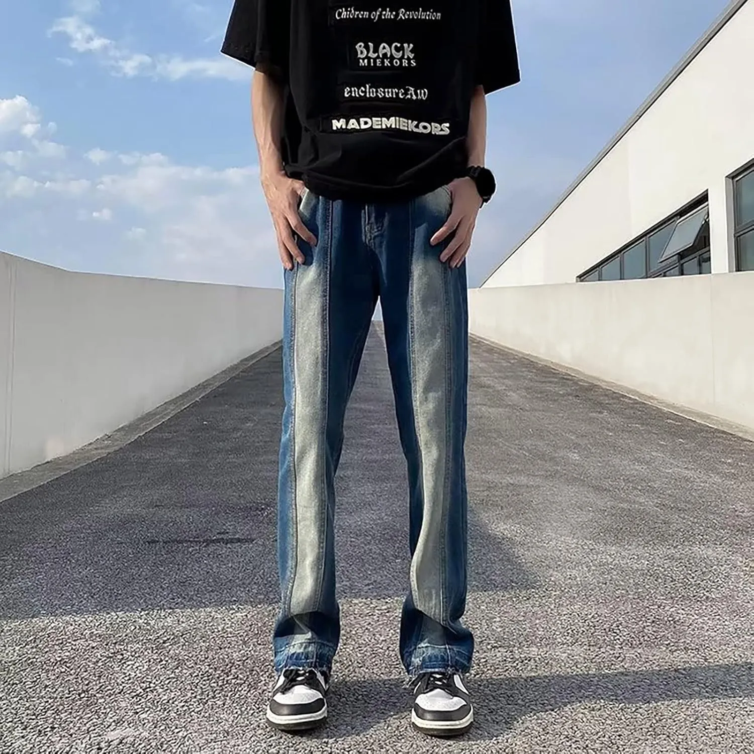 Mens Slim Fit Boot Cut Jeans Denim Straight Leg Relaxed Fit Jeans for Men Washed Old Loose Fashion Casual Jeans Mens