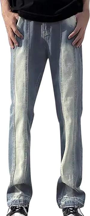 Mens Slim Fit Boot Cut Jeans Denim Straight Leg Relaxed Fit Jeans for Men Washed Old Loose Fashion Casual Jeans Mens