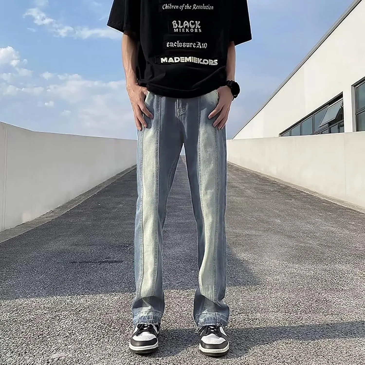 Mens Slim Fit Boot Cut Jeans Denim Straight Leg Relaxed Fit Jeans for Men Washed Old Loose Fashion Casual Jeans Mens
