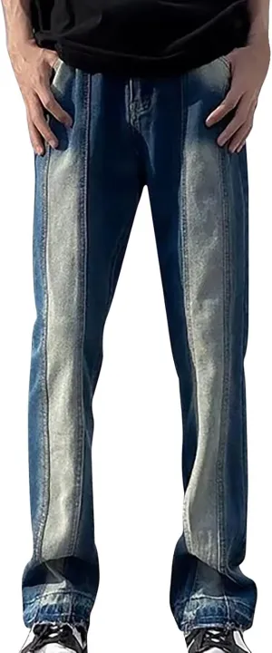 Mens Slim Fit Boot Cut Jeans Denim Straight Leg Relaxed Fit Jeans for Men Washed Old Loose Fashion Casual Jeans Mens