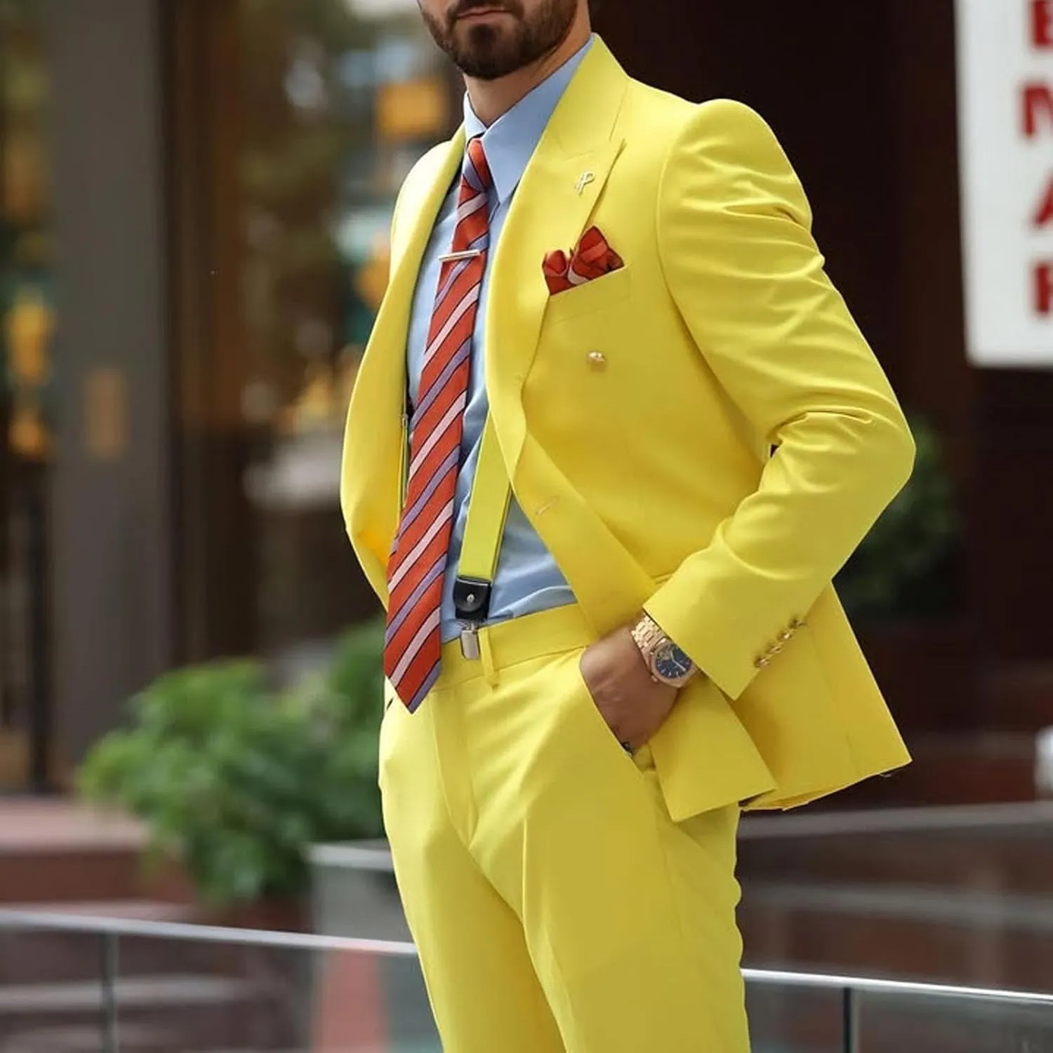 Mens Suit for Wedding 2 Piece Slim Fit Double Breasted Suits Men Tuxedo for Men V Neck Formal Business Suits for Party