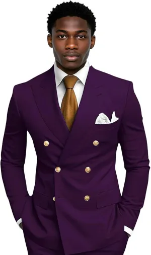Mens Suit for Wedding 2 Piece Slim Fit Double Breasted Suits Men Tuxedo for Men V Neck Formal Business Suits for Party