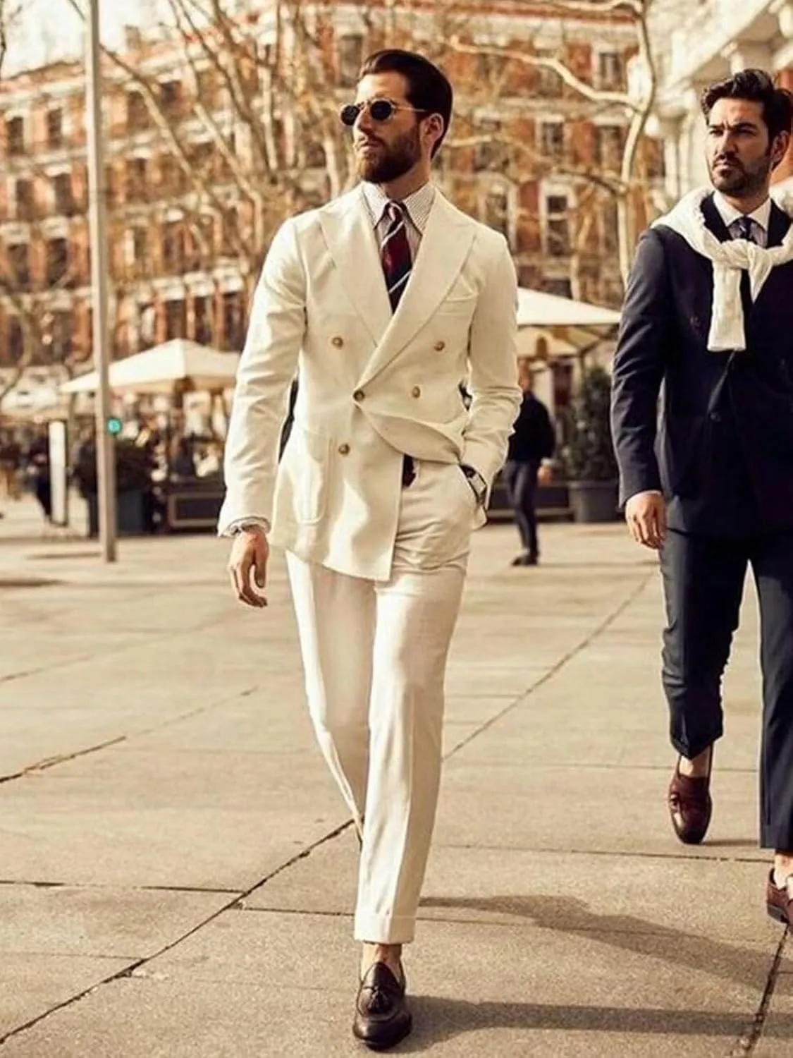 Mens Suit for Wedding 2 Piece Slim Fit Double Breasted Suits Men Tuxedo for Men V Neck Formal Business Suits for Party