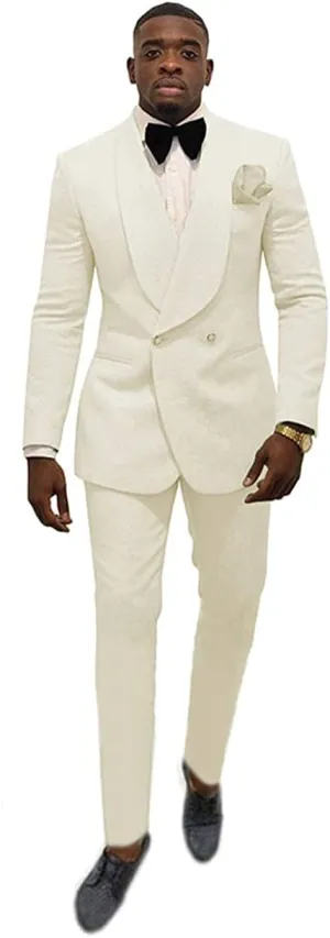Mens Suit Jacquard Groom Tuxedos Shawl Lapel Suits Slim Fit 2 Pieces Two Buttons Jacket