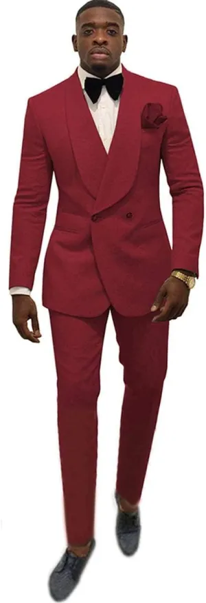 Mens Suit Jacquard Groom Tuxedos Shawl Lapel Suits Slim Fit 2 Pieces Two Buttons Jacket